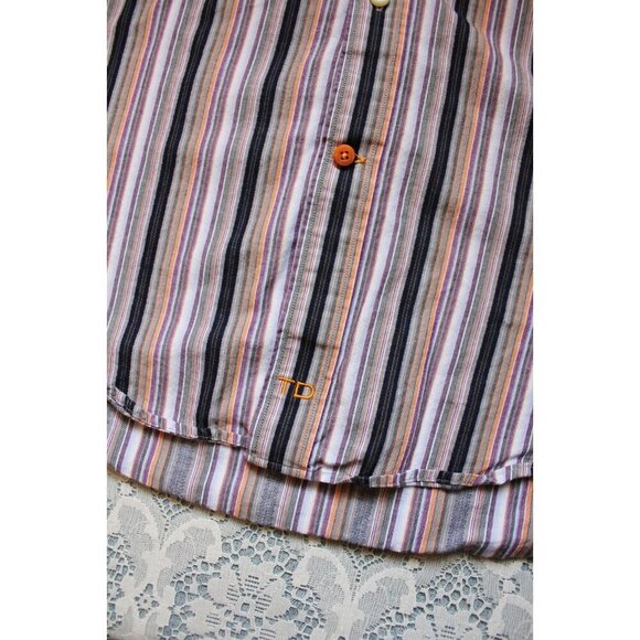 Thomas Dean Button Down Shirt Mens M Flip Cuff Orange Purple Stripe Cotton - Picture 7 of 9